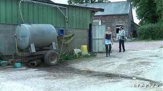 French mature gets her ass fucked hard by grandpa and his farm friends