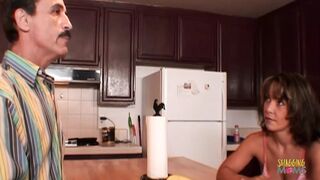 The neighbor engages in a sexual encounter with a promiscuous brunette while her husband's absence.