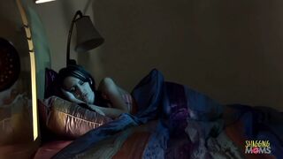 A seasoned woman was vocalizing profanity at a man's genital region while engaging in anal intercourse with her companion.