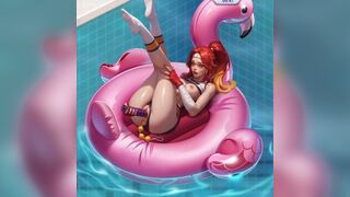 Wet pussy dildo fuck with Use Beads in ass 3d Horny Villa