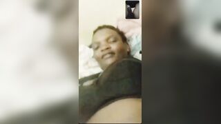 Ebony horny mama masturbating on video call with bbc giant cock guy