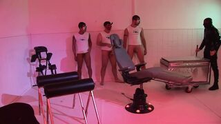 A group of masked hunks give busty brunette the fuck of her life