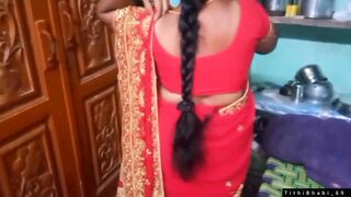 Desi Bhabi Changing Her Red Shari .