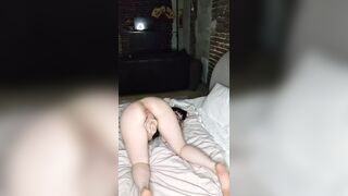 Deep cheating with a huge dildo in doggy style